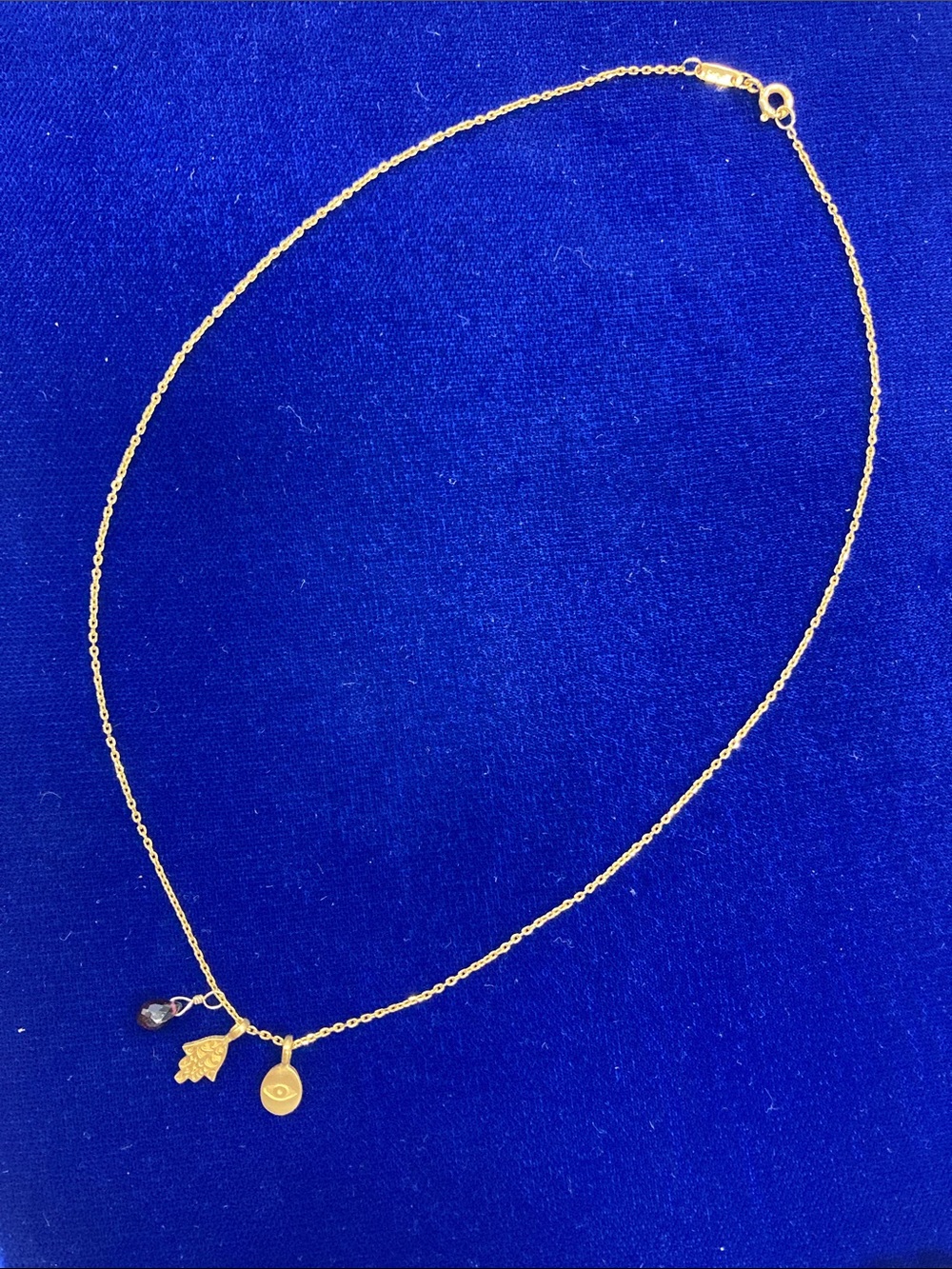 Satya Jewelry Gold Hamsa & Disc Necklace with Dark Gem Accent